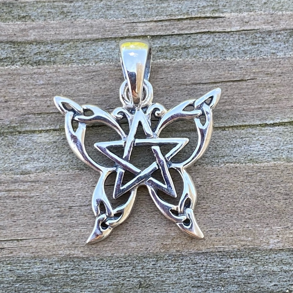 Butterfly Pentacle Pendant .925 Sterling Silver butterfly dryad design